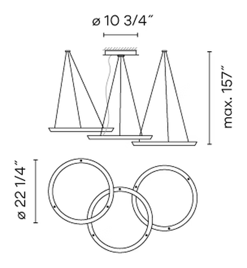 Halo Lighting Collection by Vibia, size drawing: Model 2332