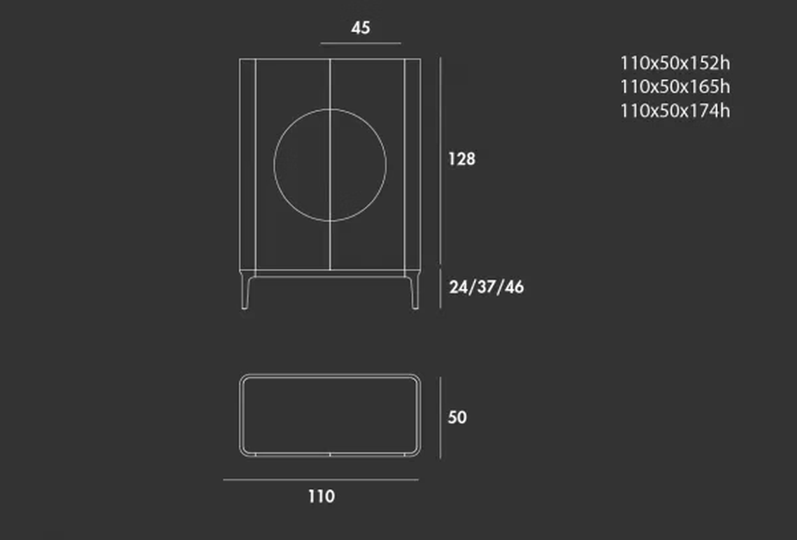 Slim Moon Sideboard by Sovet, size drawing