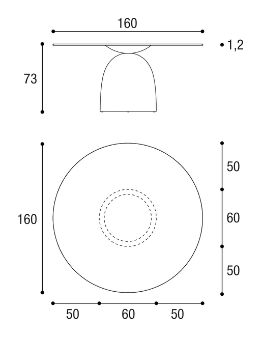 Janeiro Dining Table by Lago, size drawing: 2390E · 2390F