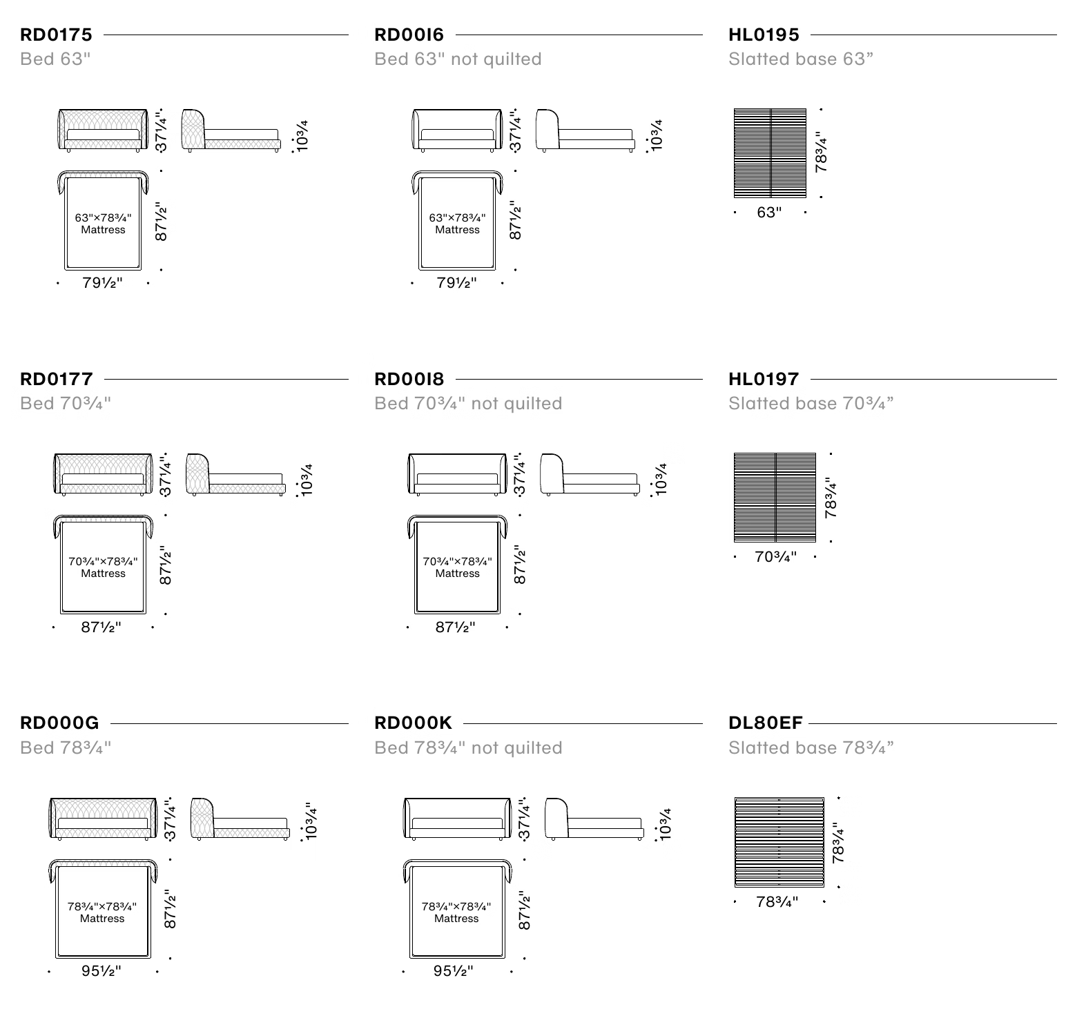 Redondo Bed by Moroso, size drawing