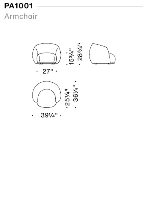 Pacific Armchair by Moroso, size drawing