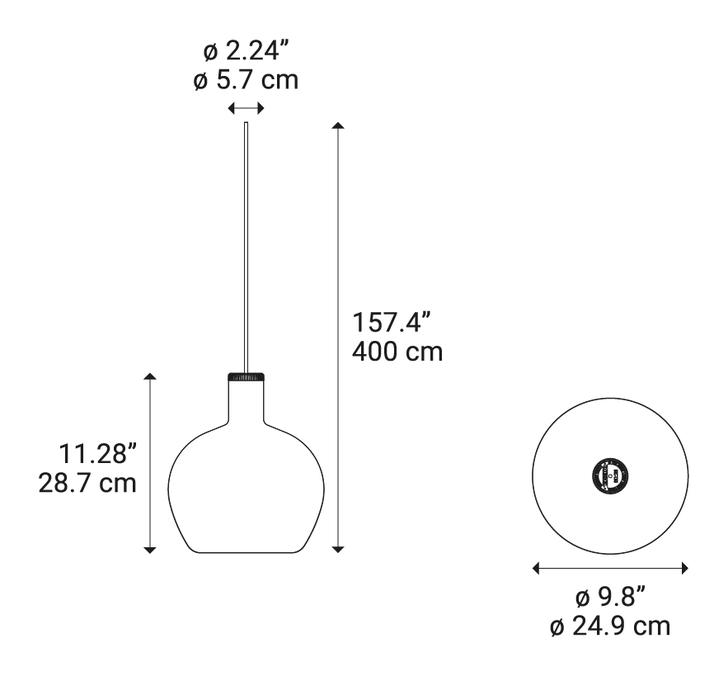 Flask Pendant Lamp by Lodes, size drawing: Flask C