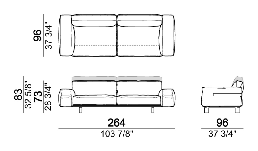 Close To Me Sofa by Arketipo, size drawing: Sofa LARGE