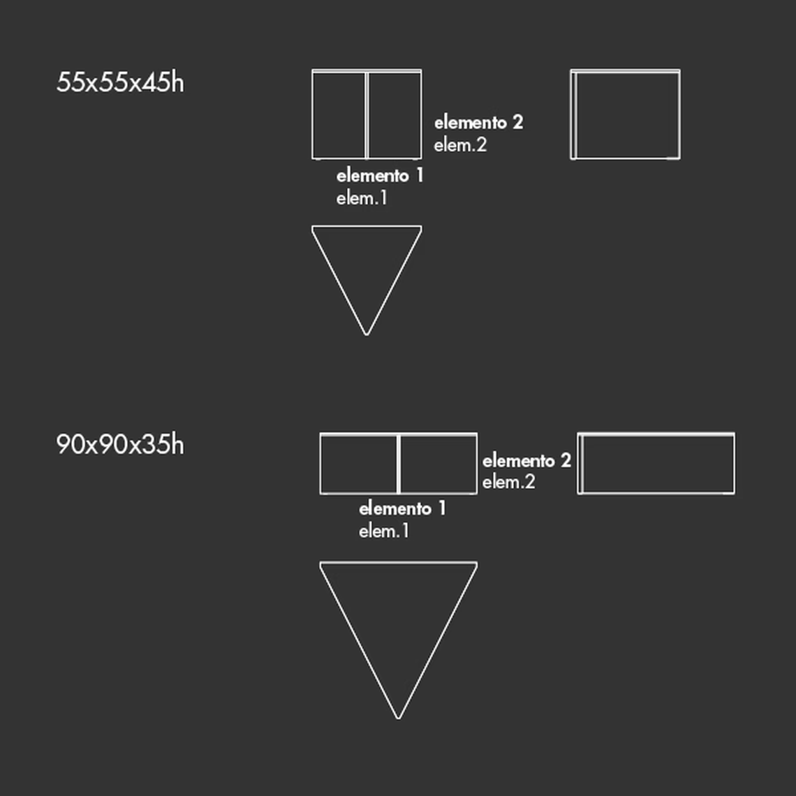 Regolo Triangular Coffee Table by Sovet, size drawing