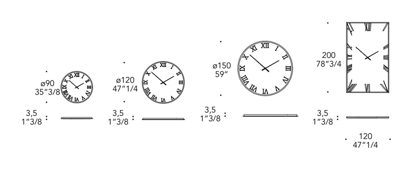 Titanium Specchio Mirror Clock by Reflex, size drawing