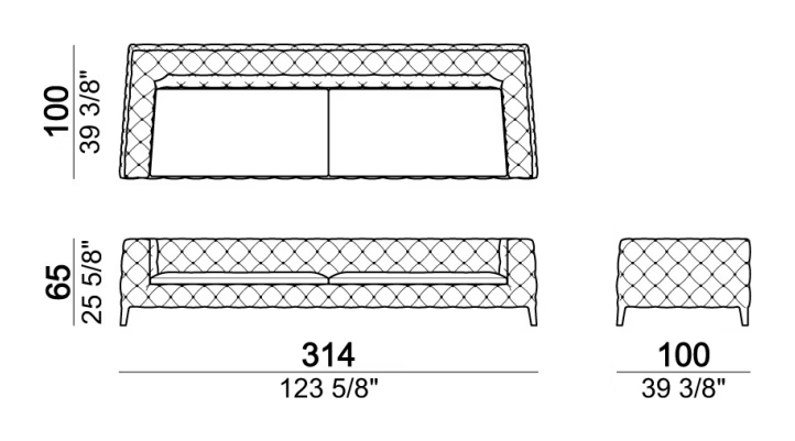 Windsor Sofa by Arketipo, size drawing: Sofa