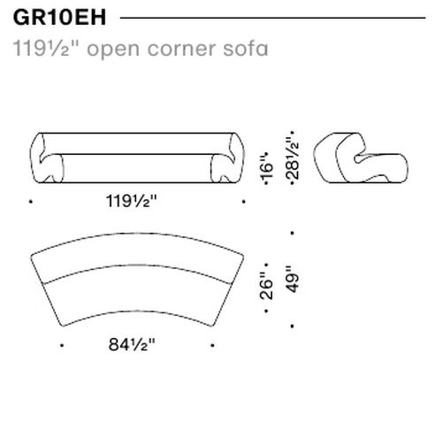 Gruuve Sofa by Moroso, size drawing 2