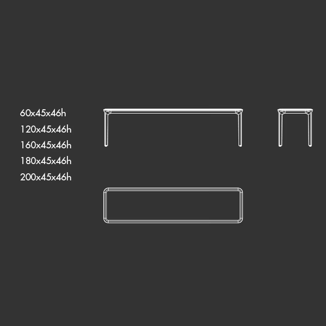 Slim Bench by Sovet, size drawing