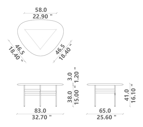 Mick Coffee Table by Talenti, size drawing: M