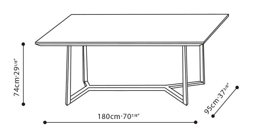 Vessel Dining Table by Camerich, size drawing: C0552011