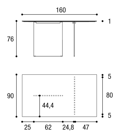 Air Slim Table by Lago, size drawing: 2190G · 2190X