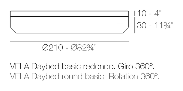 Vela Round Daybed by Vondom, size drawing