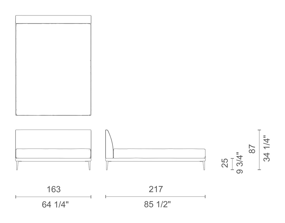 Bed by Cappellini, size drawing: NB_160