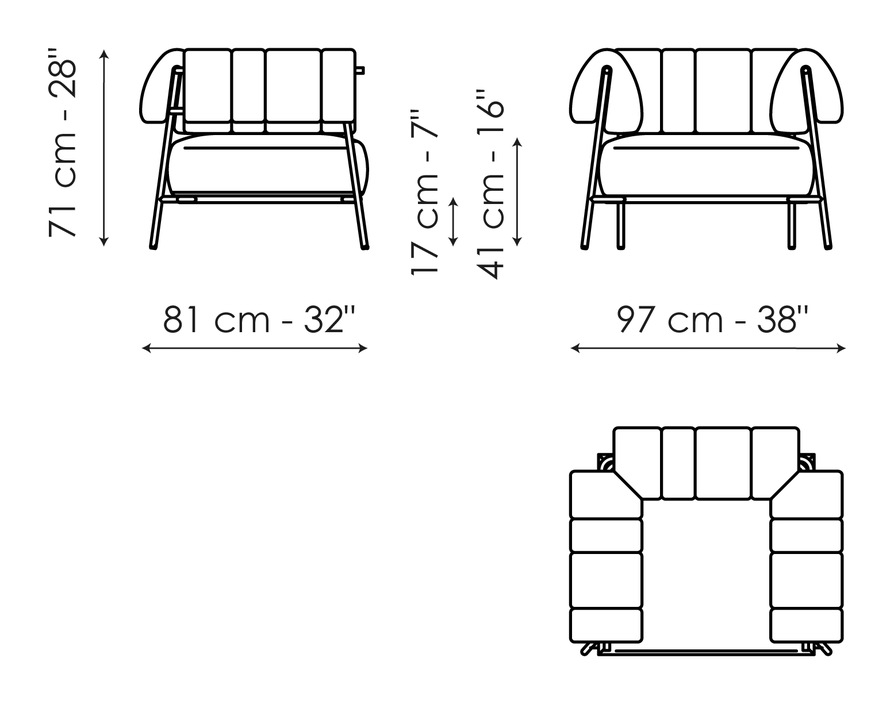 Tirella Armchair by Bonaldo, size drawing