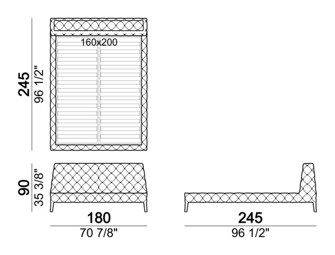 Windsor Dream Bed by Arketipo, size drawing 4