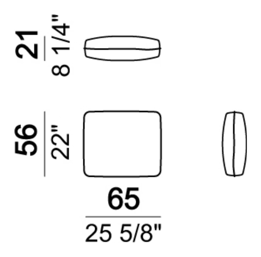 Santos XL Sofa by Arketipo, size drawing: Back cushion