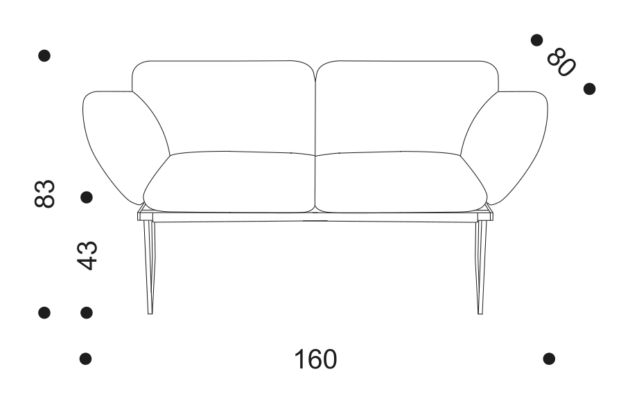 Elisa Sofa Indoor by Driade, size drawing