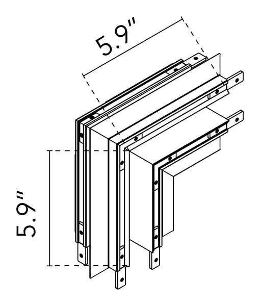 The Running Magnet Recessed Track by Flos, size drawing: 90° Corner. Can be powered