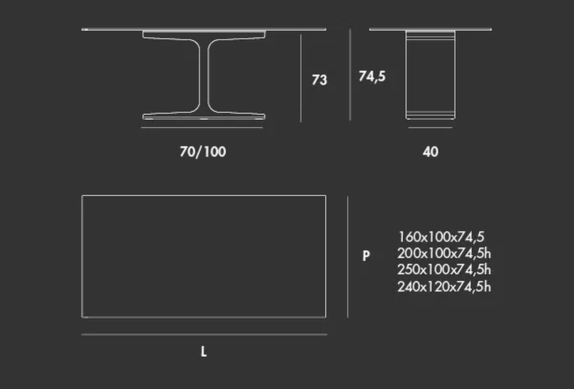 Palace Rectangular Table by Sovet, size drawing 1
