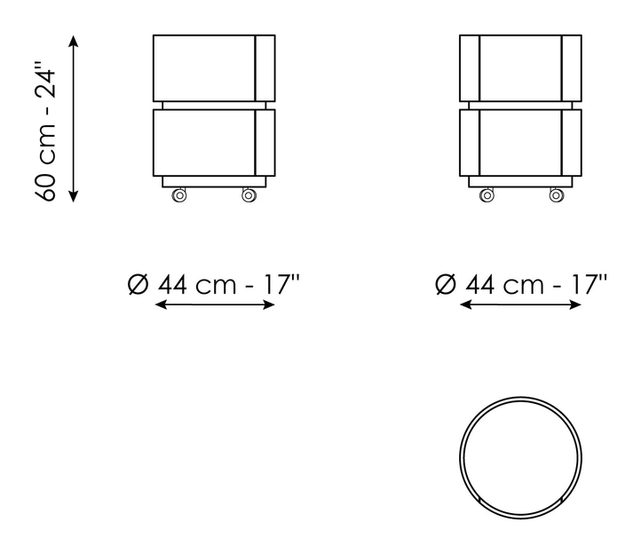 Moneypenny Drawer Cabinet by Bonaldo, size drawing: Moneypenny high
