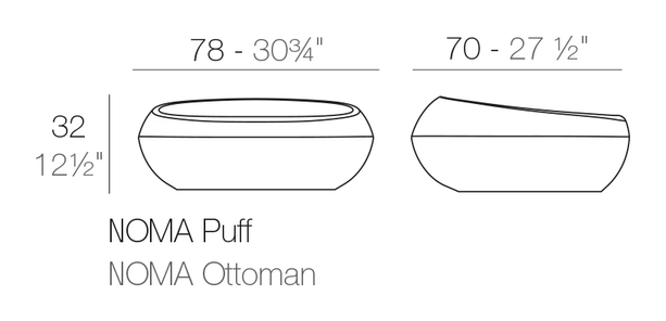 Noma Ottoman by Vondom, size drawing