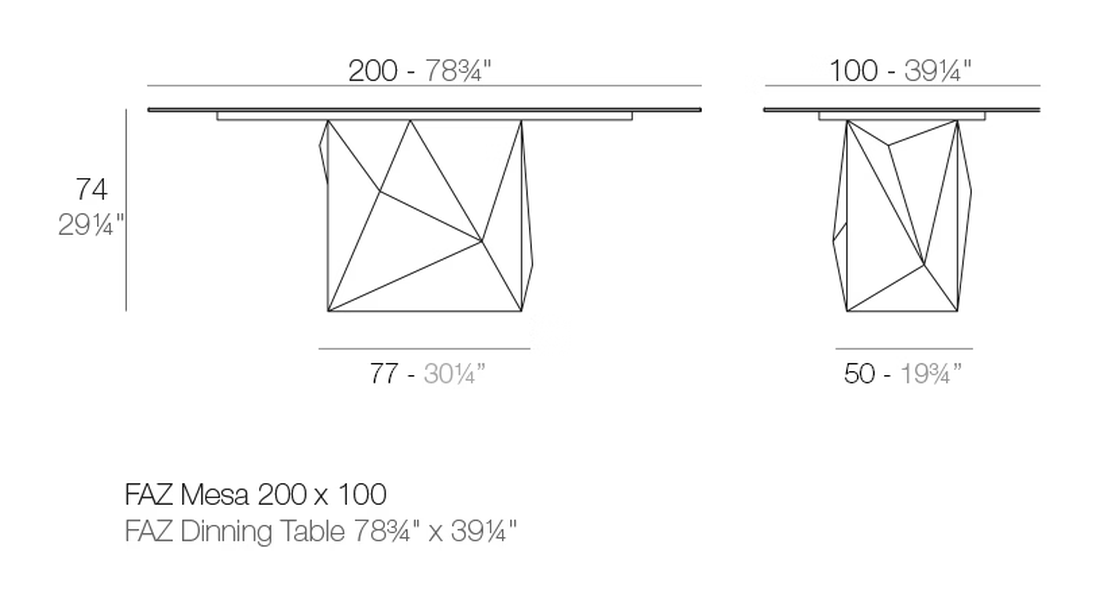 Faz Table by Vondom, size drawing
