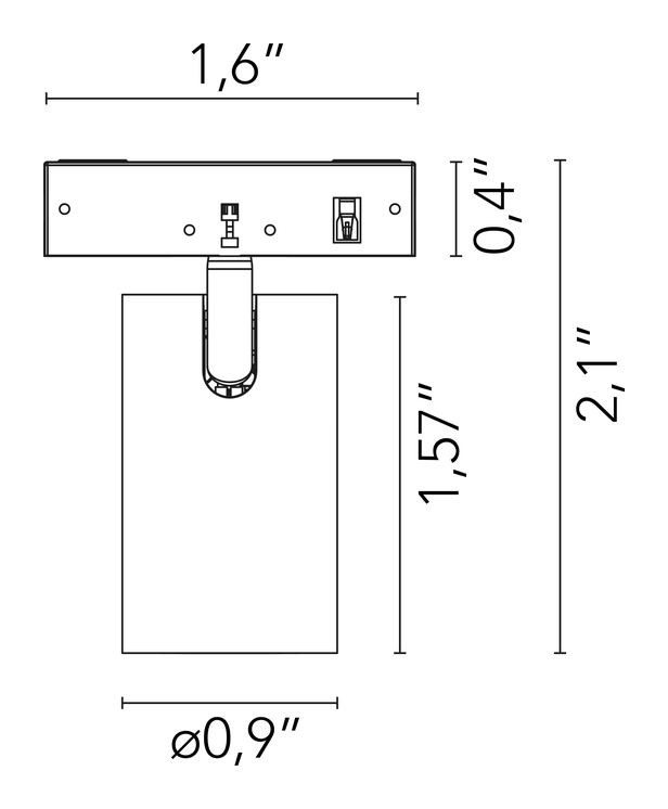 Micro Spot Track Module by Flos, size drawing