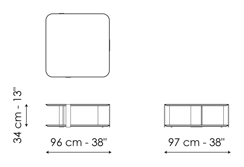Paddle Coffee Table by Bonaldo, size drawing: Paddle 97