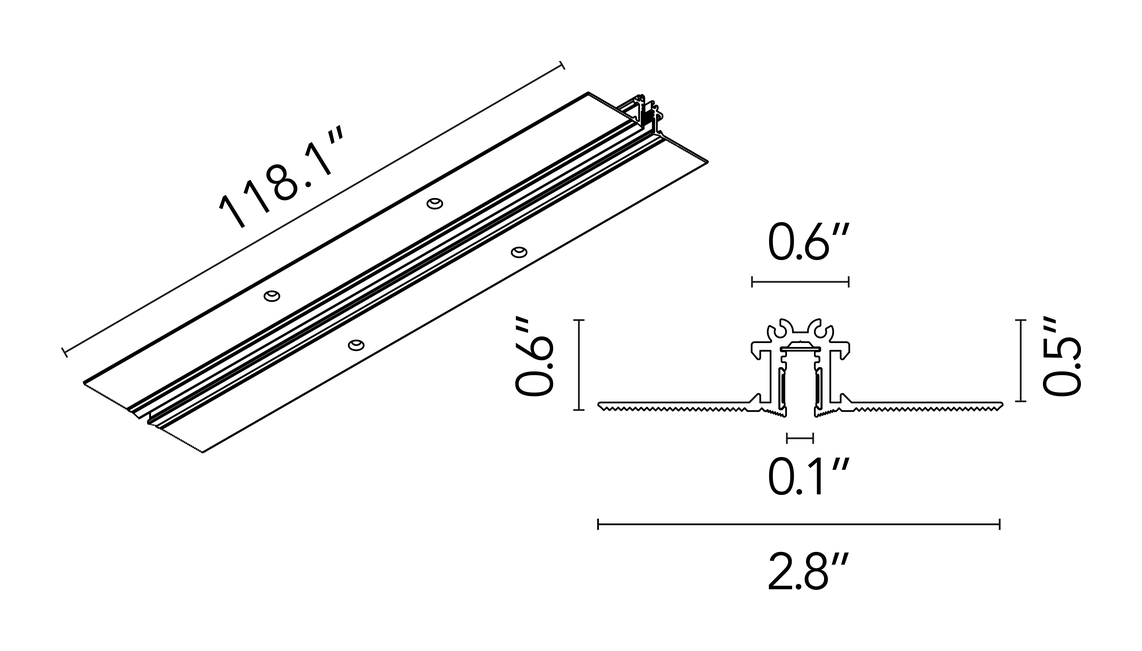 The Micro Running Magnet Recessed Track by Flos, size drawing: The Micro Running Magnet Recessed Profile