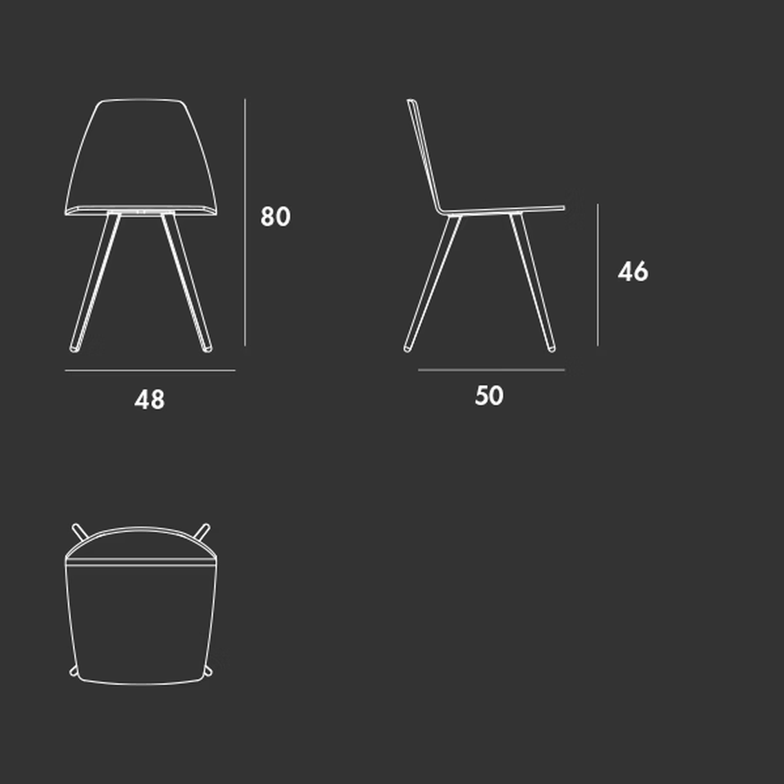 Sila Cone Shaped Chair by Sovet, size drawing