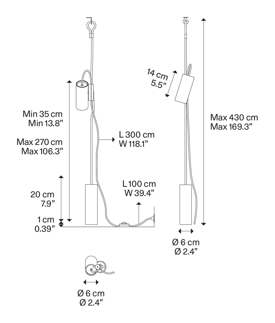 Cima Floor Lamp by Lodes, size drawing