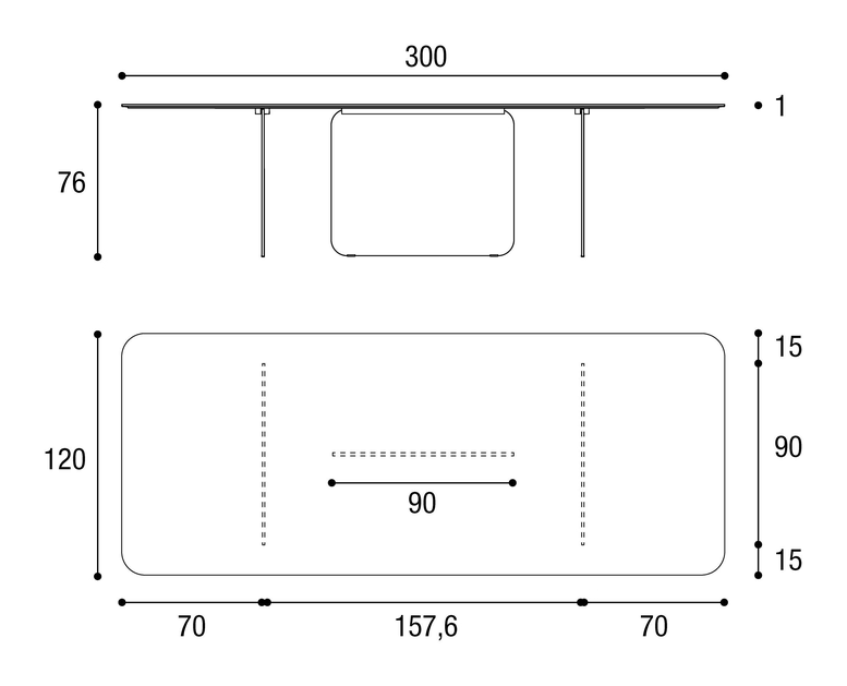 Air Soft Table by Lago, size drawing: 2205G · 2205X