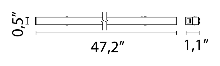 Light Stripe Module, Tracking Magnet by Flos, size drawing: Light Stripe 1200 mm