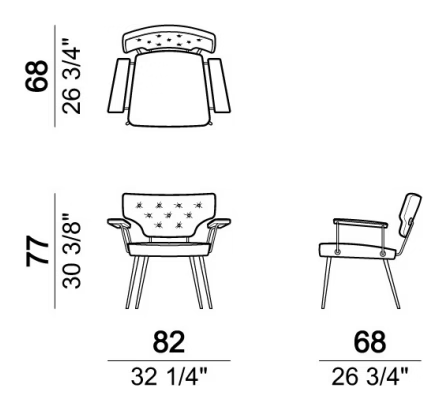 Twiggy Chair by Arketipo, size drawing