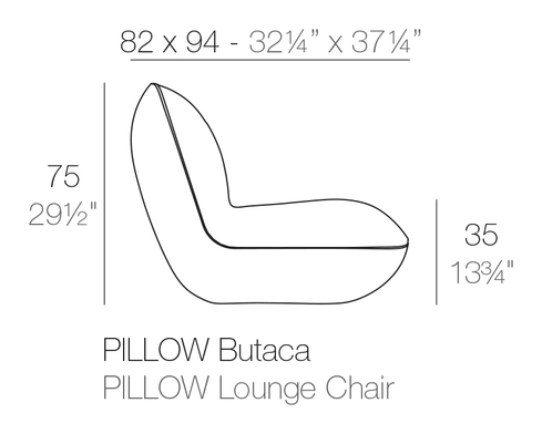 Pillow Lounge Chair by Vondom, size drawing