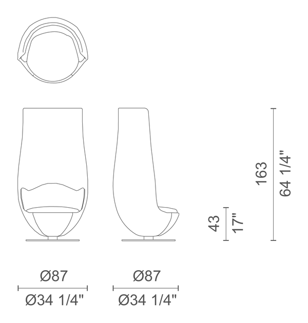 Wanders' Tulip Armchair by Cappellini, size drawing
