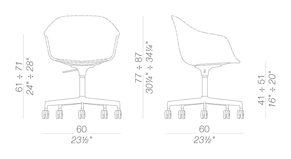 Seela AC S346 Armchair by LaPalma, size drawing