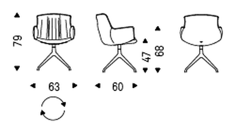 Rhonda Turn Swivel Chair by Cattelan Italia, size drawing