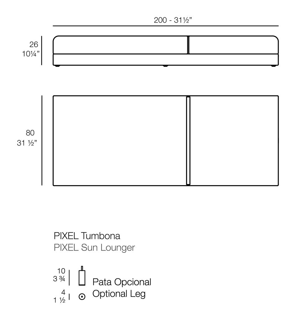 Pixel Sun Lounger by Vondom, size drawing
