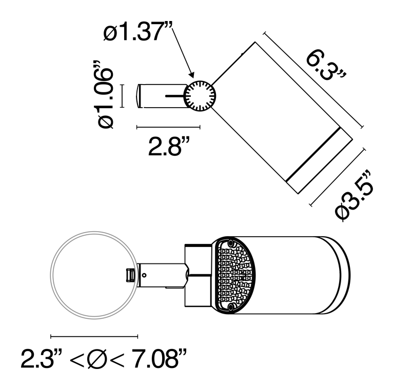Spine T Absolute Pole-Top Light by Flos, size drawing: Spine T 2 Absolute