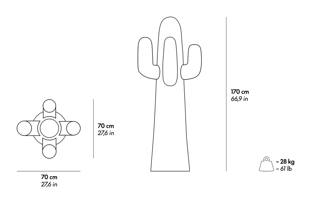 Cactus Coat Stand by Gufram, size drawing