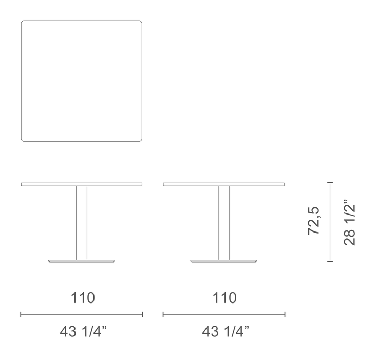 Break Table by Cappellini, size drawing: BBE2AL