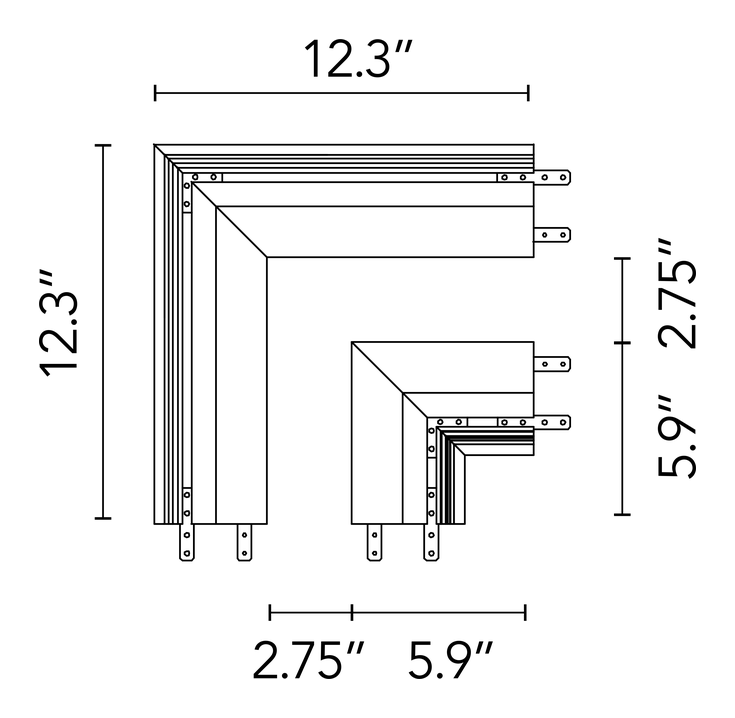 Channel 70/140 Lighting System by Flos, size drawing: Light Cut Mini Corner. Channel 70 Installation. 5/8" Ceiling