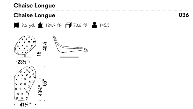 Bohemian Chaise Lounge by Moroso, size drawing