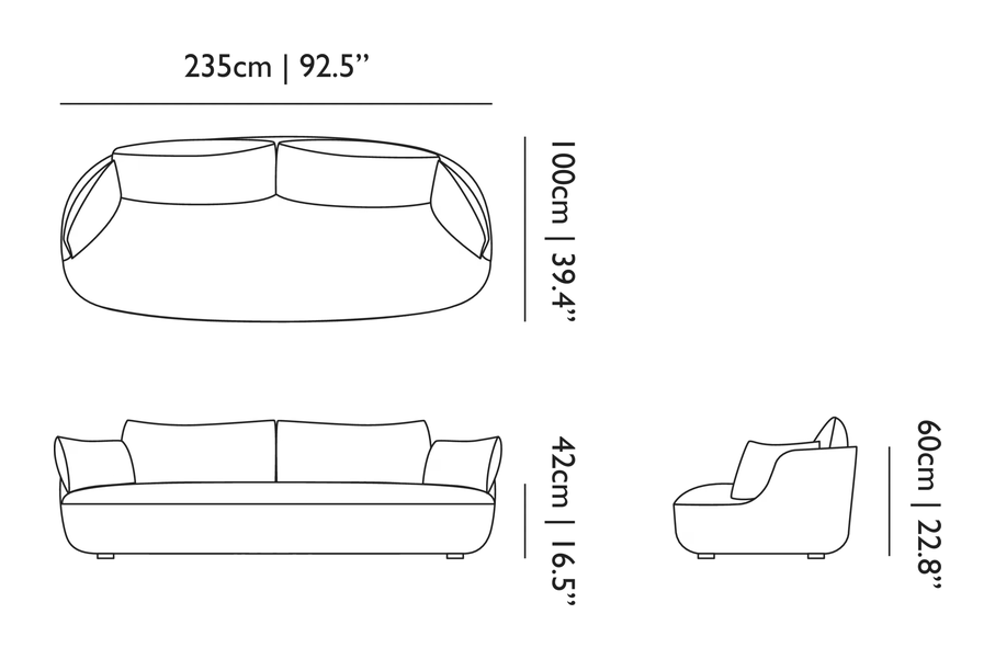Bart Sofa by Moooi, size drawing: Basic