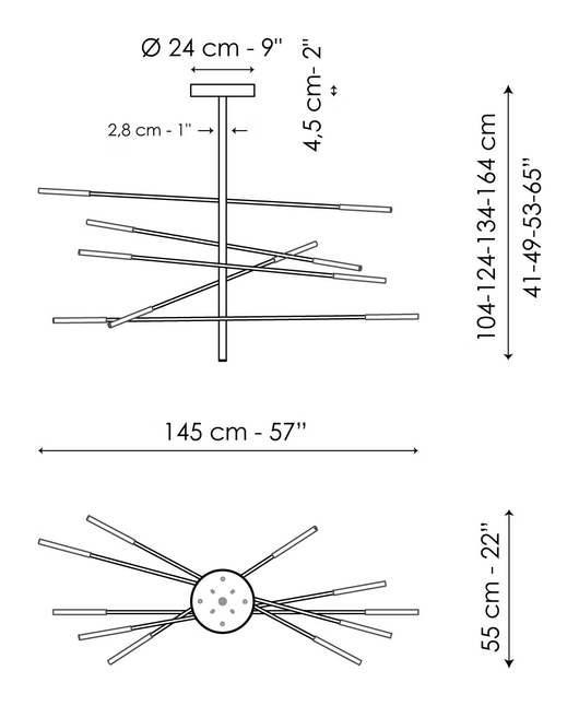 Crossroad Pendant by Bonaldo, size drawing