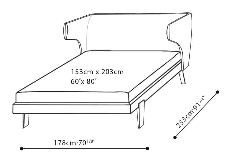Embrace Bed by Camerich, size drawing: C03E0104 Queen