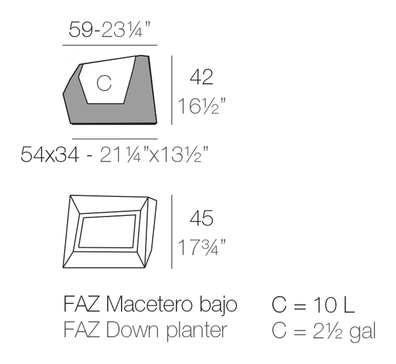 Faz Maceteros Planter by Vondom, size drawing