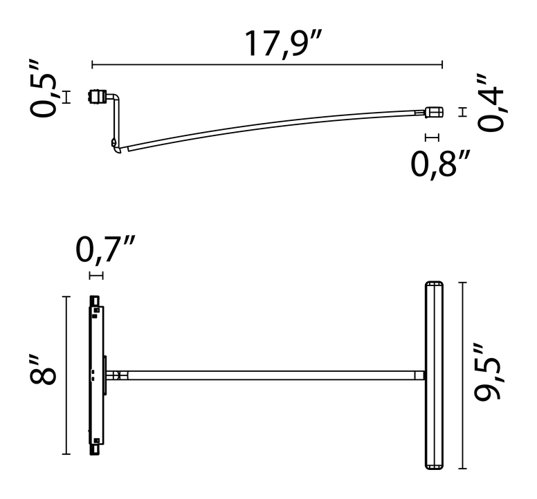 Wallee Track Light by Flos, size drawing