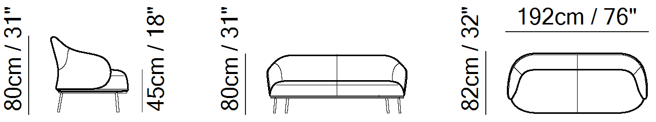 Botanic Sofa by Natuzzi Italia, size drawing